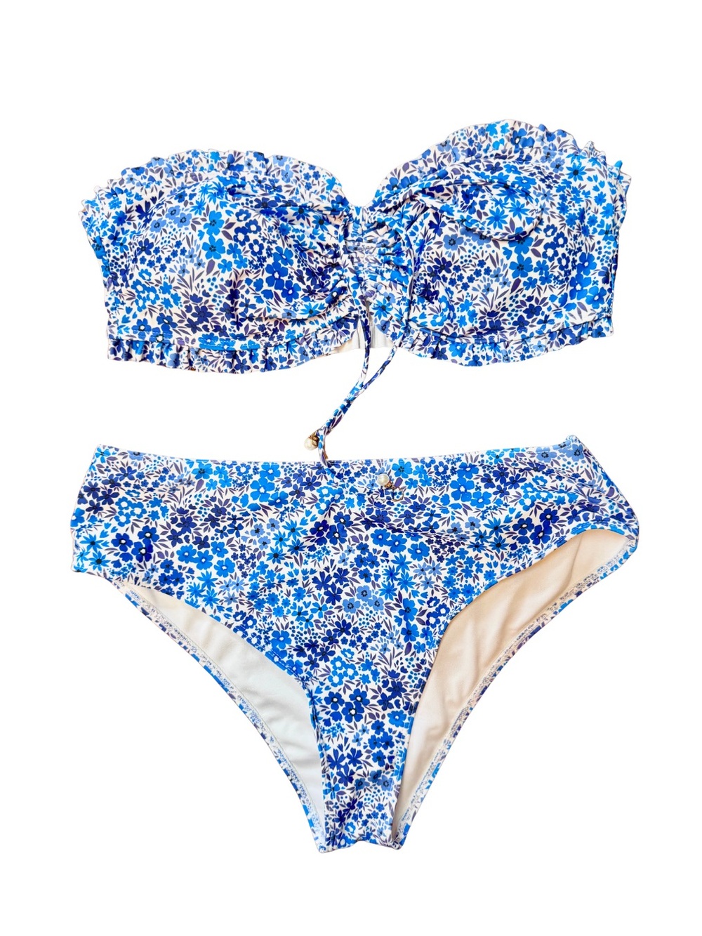 Blue Floral Strapless Bandeau Bikini Set Size XL